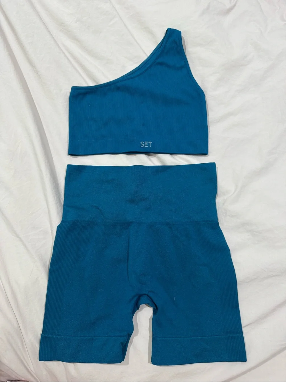 SET Active Sculptflex Ribbed Sports Bra & Biker Shorts Set (S top, XS shorts)